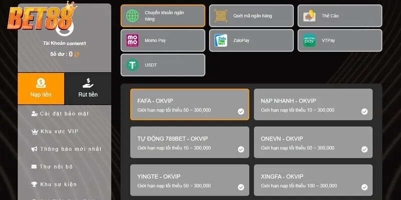 Chọn kênh nạp tiền và điền dữ liệu theo yêu cầu Chọn kênh nạp tiền và điền dữ liệu theo yêu cầu